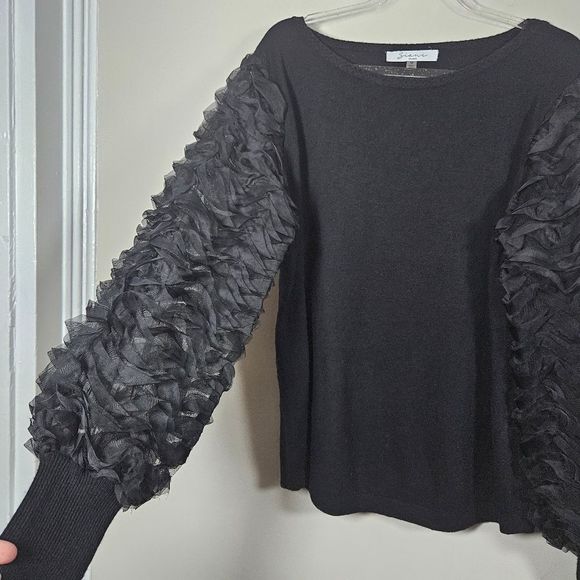 Sioni Women's Mixed Media Boat Neck Sheer Pullover Black Sweater Size Medium - Picture 4 of 10